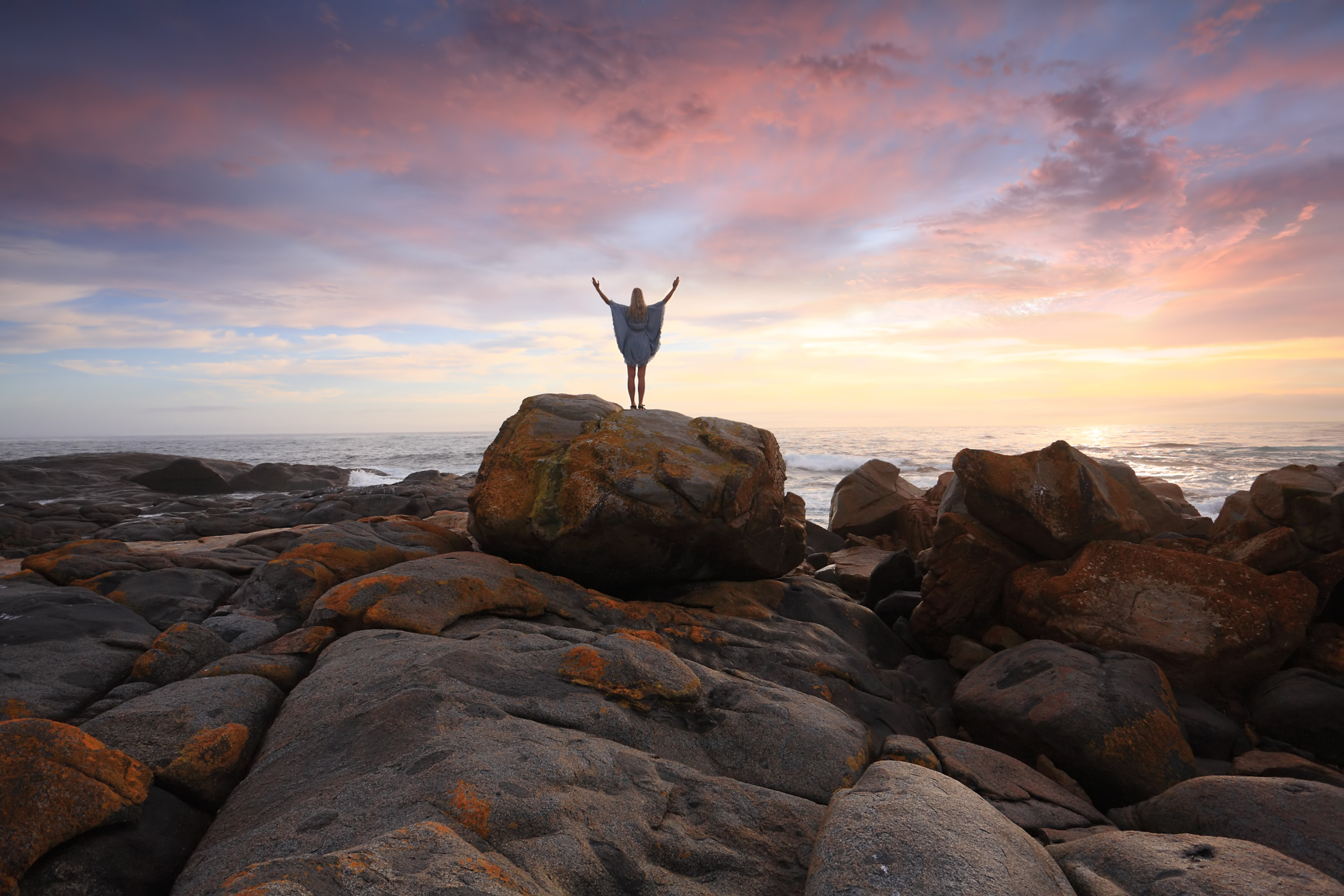 Rocky Landscape and Ocean at Sunrise